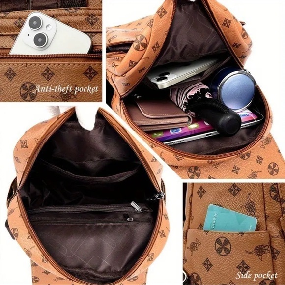 Blue - Vegan Leather Backpack - Picture 2 of 5